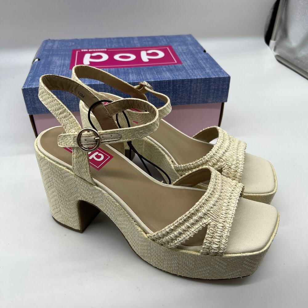 Pop Womens Applaud Heeled Sandals Natural Cream Color Size 10M